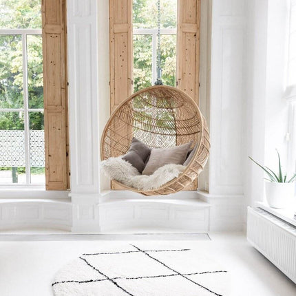Berber Rond vloerkleed hoogpolig Wit/Zwart - scandinavisch - nea - Vloerkledenloods