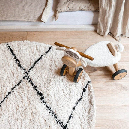Berber Rond vloerkleed hoogpolig Wit/Zwart - scandinavisch - nea - Vloerkledenloods