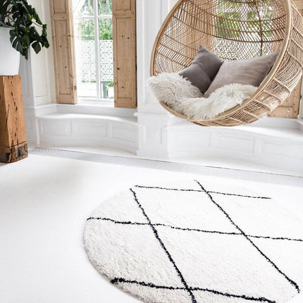 Berber Rond vloerkleed hoogpolig Wit/Zwart - scandinavisch - nea - Vloerkledenloods