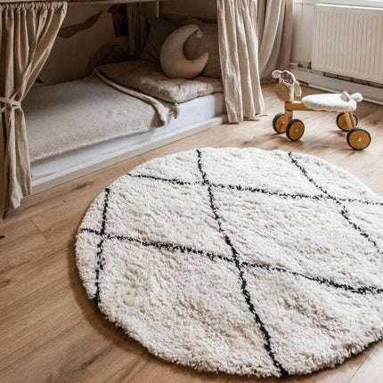 Berber Rond vloerkleed hoogpolig Wit/Zwart - scandinavisch - nea - Vloerkledenloods
