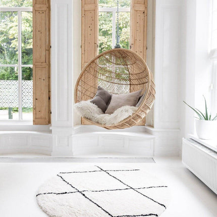 Berber Rond vloerkleed hoogpolig Wit/Zwart - scandinavisch - nea - Vloerkledenloods