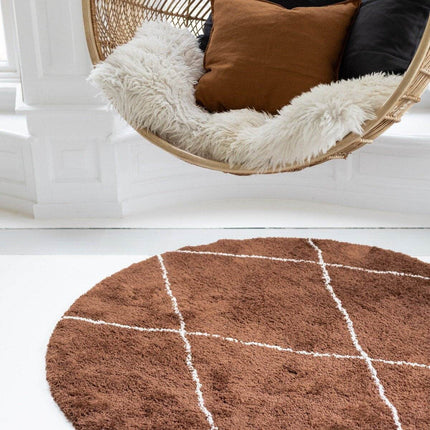 Berber vloerkleed rond hoogpolig Roest/Cream - scandinavisch - nea - Vloerkledenloods