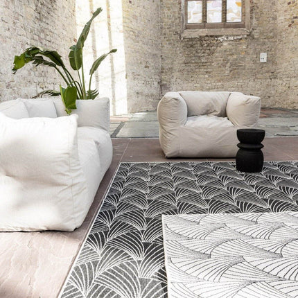 Buitenkleed Deco zwart/wit dubbelzijdig - Vloerkledenloods