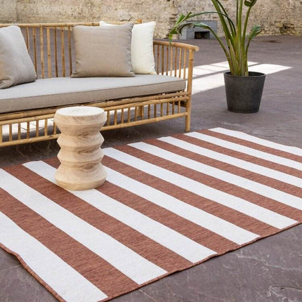 Buitenkleed Stripes roest/wit dubbelzijdig - Vloerkledenloods