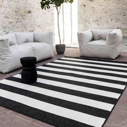 Buitenkleed Stripes zwart/wit dubbelzijdig - Vloerkledenloods