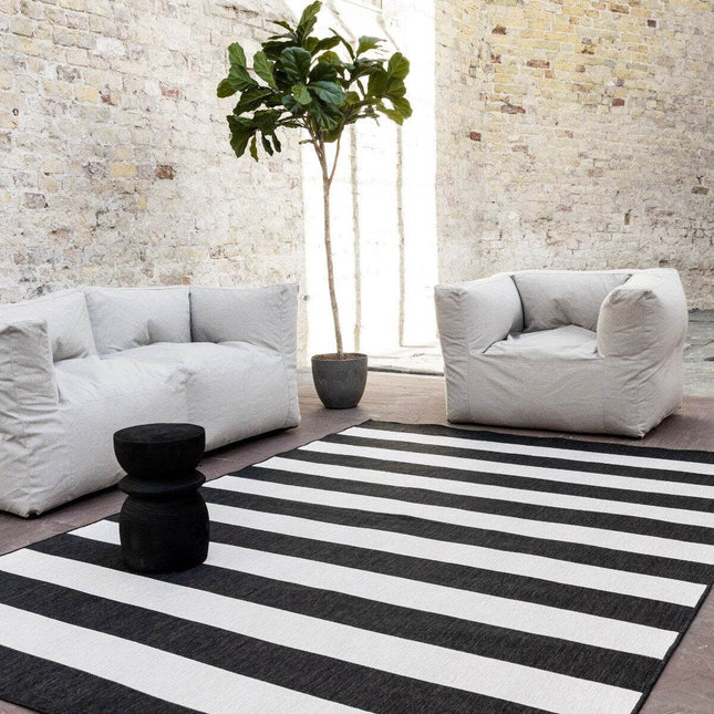 Buitenkleed Stripes zwart/wit dubbelzijdig - Vloerkledenloods