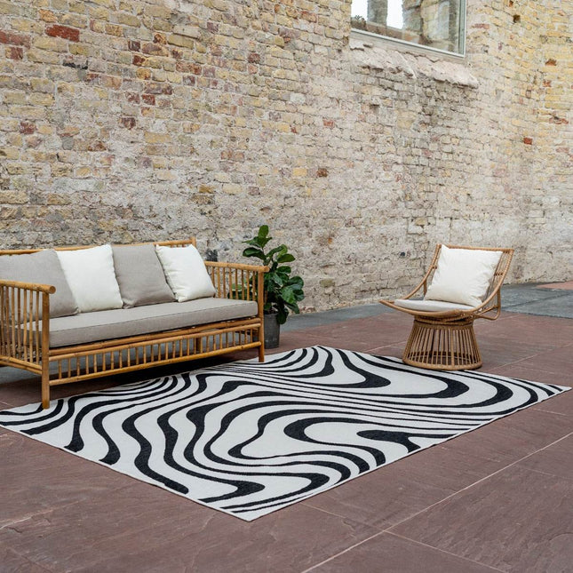 Buitenkleed Swirl Rechthoek - Zwart - Dubbelzijdig - Vloerkledenloods