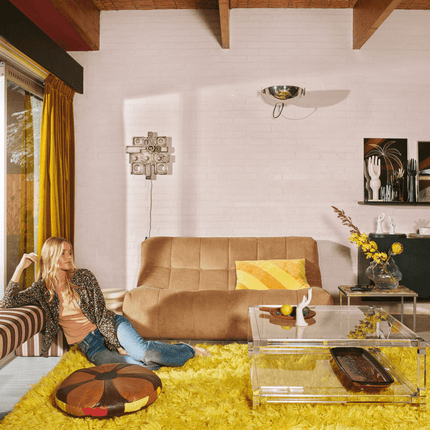 HKliving hoogpolig vloerkleed geel 150x240cm - Vloerkledenloods
