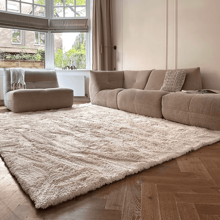 Hoogpolig vloerkleed Odelia beige/wit - Interieur05 - Vloerkledenloods