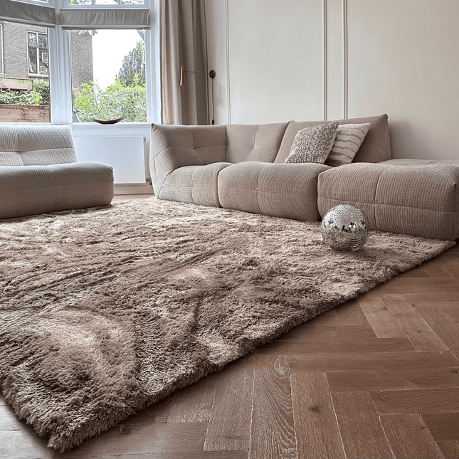Hoogpolig vloerkleed Odelia bruin/taupe - Interieur05 - Vloerkledenloods