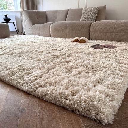 Hoogpolig Vloerkleed Pilo Ivoor Wit Polyester Interieur05 - Vloerkledenloods
