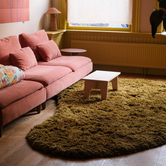 Hoogpolige Vloerkleden - Organisch hoogpolig vloerkleed Pilo olijfgroen polyester - Vloerkledenloods