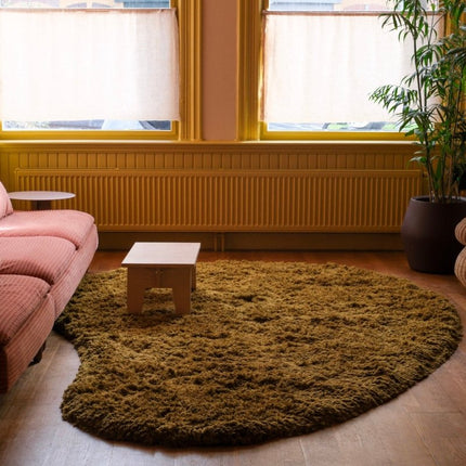 Hoogpolige Vloerkleden - Organisch hoogpolig vloerkleed Pilo olijfgroen polyester - Vloerkledenloods