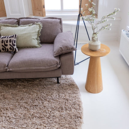 Hoogpolige Vloerkleden - Rond wollen vloerkleed hoogpolig Raw Wool Lichtbruin Interieur05 - Vloerkledenloods