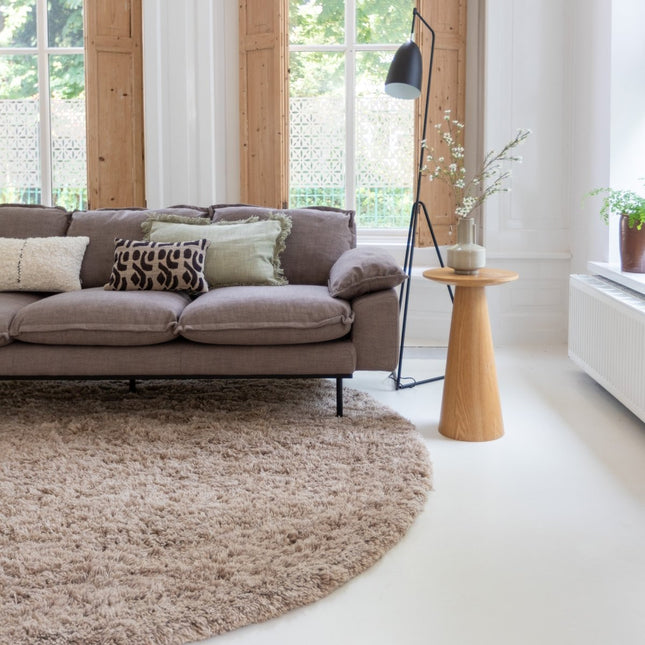 Hoogpolige Vloerkleden - Rond wollen vloerkleed hoogpolig Raw Wool Lichtbruin Interieur05 - Vloerkledenloods