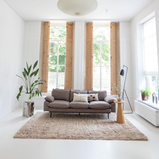 Hoogpolige Vloerkleden - Wollen vloerkleed hoogpolig Raw Wool Lichtbruin Interieur05 - Vloerkledenloods