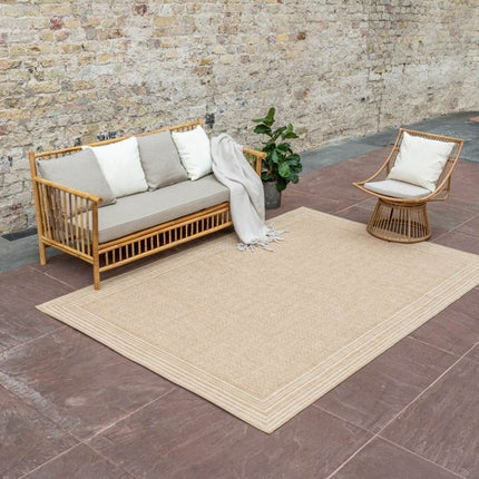 Jute buitenkleed Naturel Visgraat Border - Vloerkledenloods