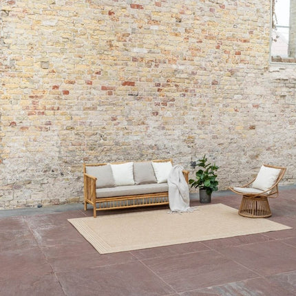 Jute buitenkleed Naturel Visgraat Border - Vloerkledenloods