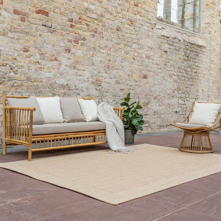 Jute buitenkleed Naturel Visgraat Border - Vloerkledenloods