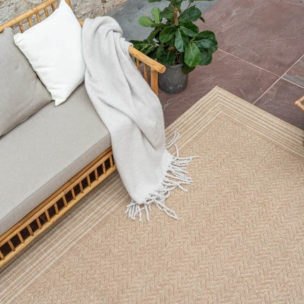 Jute buitenkleed Naturel Visgraat Border - Vloerkledenloods