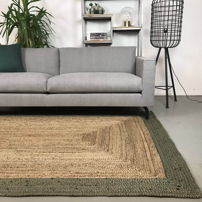 Jute Vloerkleed Rechthoek Naturel/Groen - Vloerkledenloods