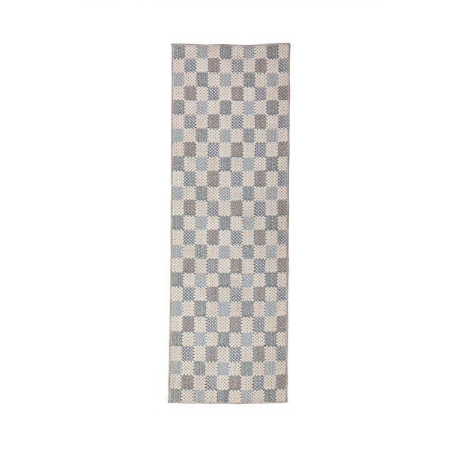 Katoenen lopers - Flair Rugs katoenen loper Muted Checkerboard Blauw - Vloerkledenloods
