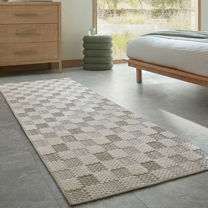 Katoenen lopers - Flair Rugs katoenen loper Muted Checkerboard Groen - Vloerkledenloods