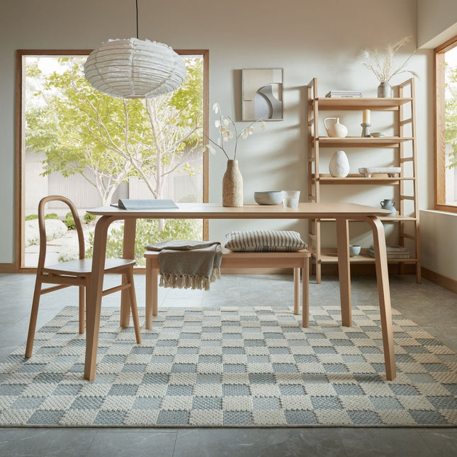Katoenen vloerkleden - Flair Rugs katoenen vloerkleed Muted Checkerboard Blauw - Vloerkledenloods
