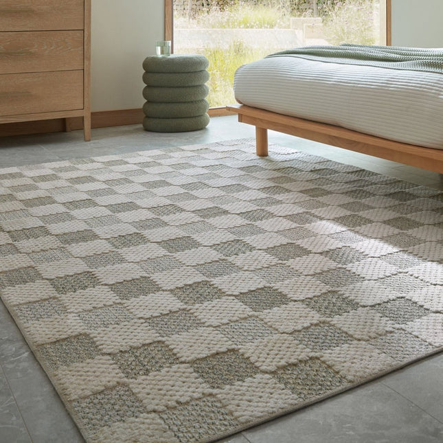 Katoenen vloerkleden - Flair Rugs katoenen vloerkleed Muted Checkerboard Groen - Vloerkledenloods