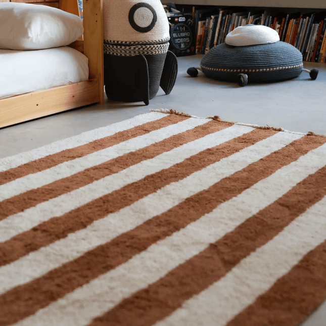 Katoenen Vloerkleden - Lorena Canals Cabana Lines katoenen vloerkleed Stripes Naturel/Toffee - Vloerkledenloods