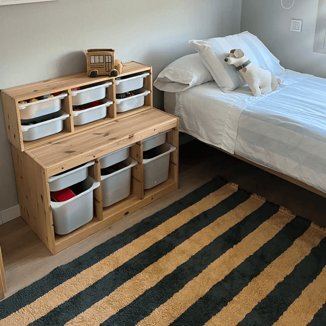 Katoenen Vloerkleden - Lorena Canals Cabana Lines katoenen vloerkleed Stripes Terrazzo Green/Dark Honey - Vloerkledenloods