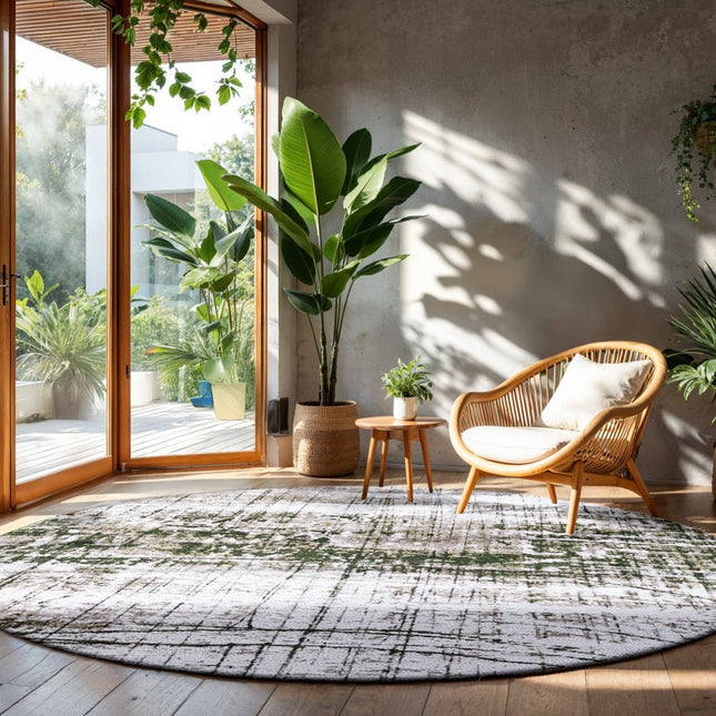 Moderne vloerkleden - Rond in - en outdoor vloerkleed Griff Central Green 9797 - Louis de Poortere - Vloerkledenloods