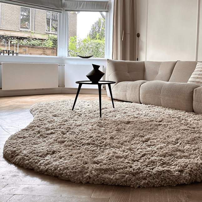 Organisch Hoogpolig Vloerkleed Pilo Beige Polyester Interieur05 - Vloerkledenloods