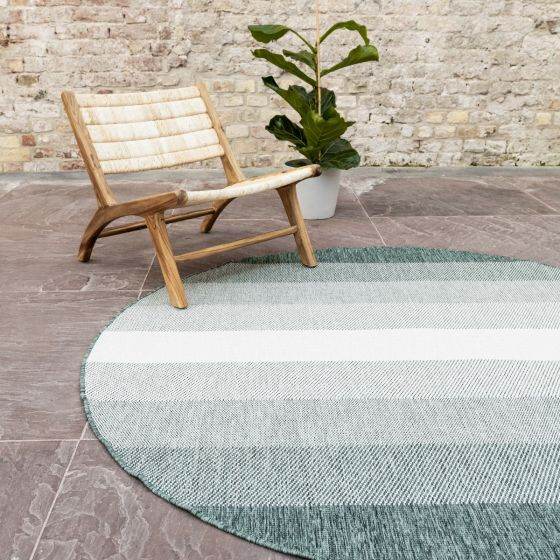 Rond Buiten vloerkleed Boa - Groen/Wit - dubbelzijdig - EVA Interior - Vloerkledenloods