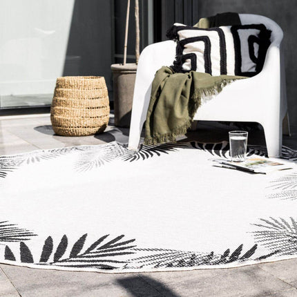 Rond Buitenkleed Leaf - Zwart - dubbelzijdig - EVA Interior - Vloerkledenloods