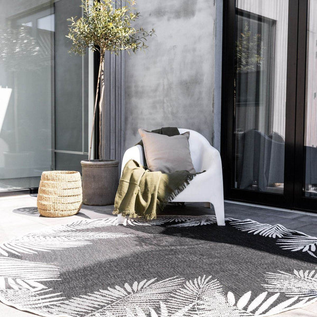 Rond Buitenkleed Leaf - Zwart - dubbelzijdig - EVA Interior - Vloerkledenloods