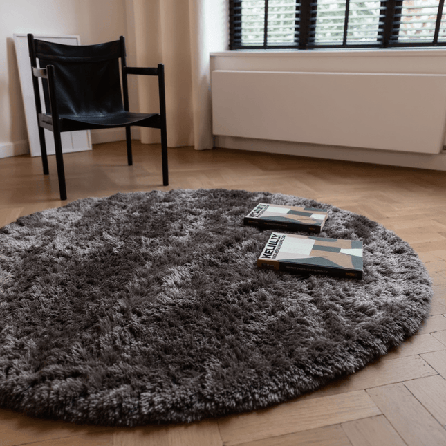 Rond Hoogpolig vloerkleed Fender Antraciet/zwart - Vloerkledenloods