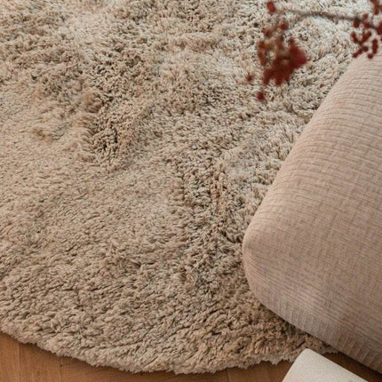Rond Hoogpolig Vloerkleed Pilo Beige Polyester Interieur05 - Vloerkledenloods