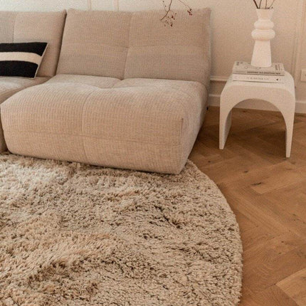 Rond Hoogpolig Vloerkleed Pilo Beige Polyester Interieur05 - Vloerkledenloods