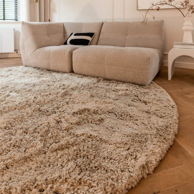 Rond Hoogpolig Vloerkleed Pilo Beige Polyester Interieur05 - Vloerkledenloods