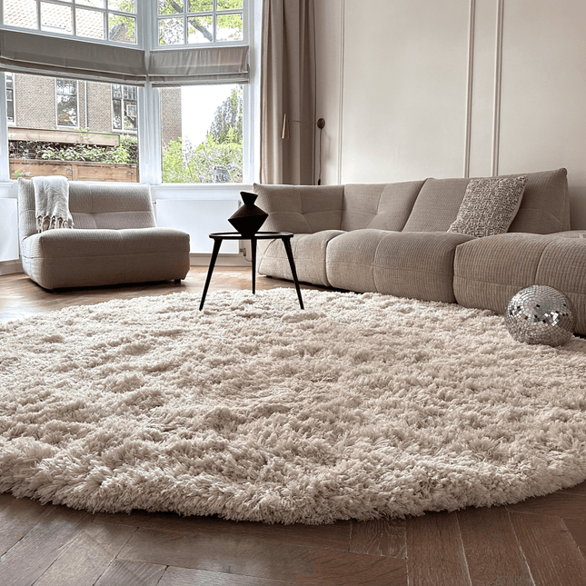 Rond Hoogpolig Vloerkleed Pilo Ivoor Wit Polyester Interieur05 - Vloerkledenloods