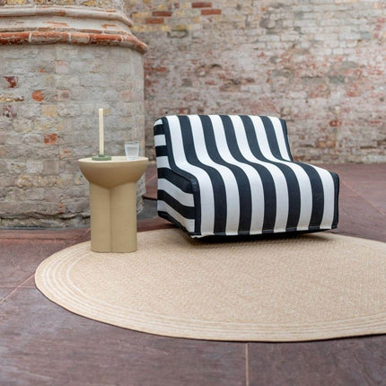Rond Jute buitenkleed Naturel Visgraat Border - Vloerkledenloods