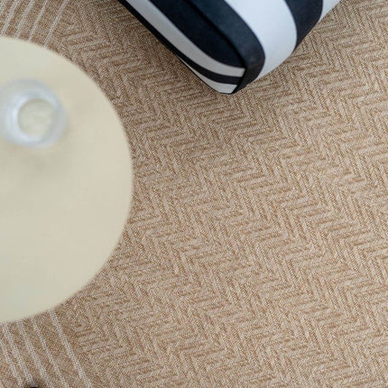 Rond Jute buitenkleed Naturel Visgraat Border - Vloerkledenloods