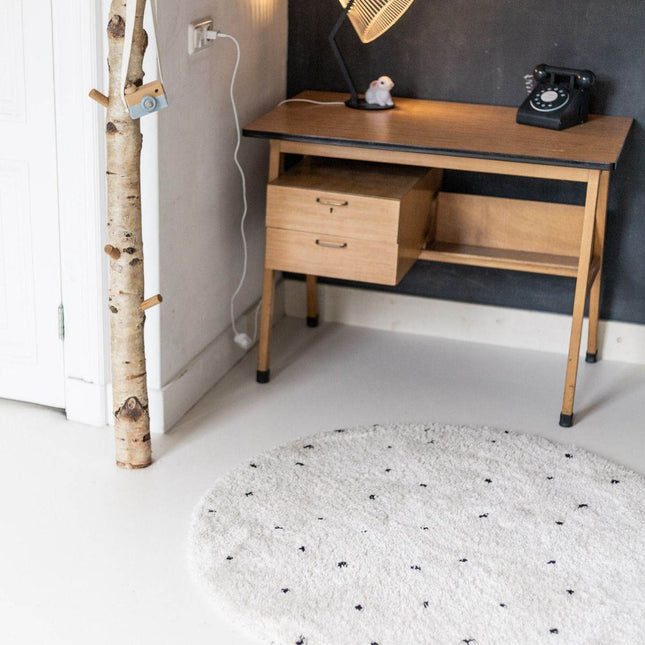 Rond Kindervloerkleed hoogpolig Cream/Zwart - Dots - Vloerkledenloods