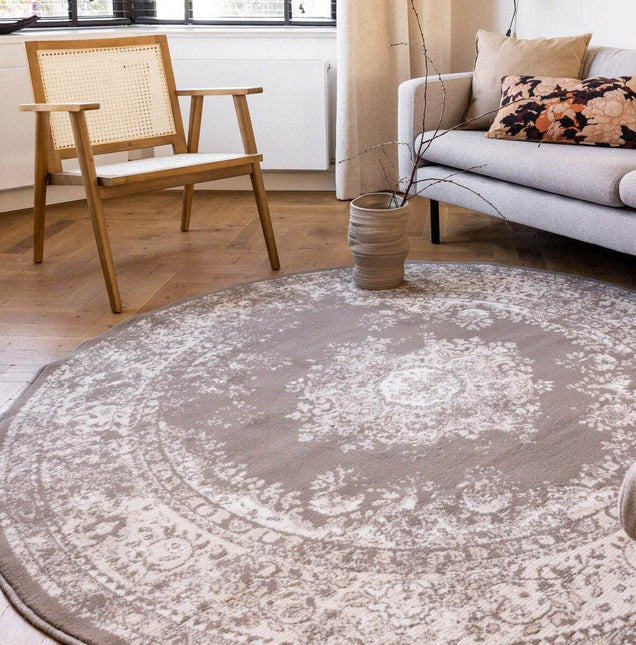 Rond Vintage Vloerkleed Keshan Taupe/Bruin - Vloerkledenloods