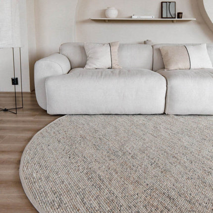 Rond Wollen Vloerkleed Beige/Wit Gemeleerd Vik - Vloerkledenloods