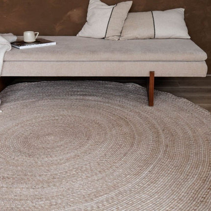 Rond wollen vloerkleed Gapo beige - Vloerkledenloods