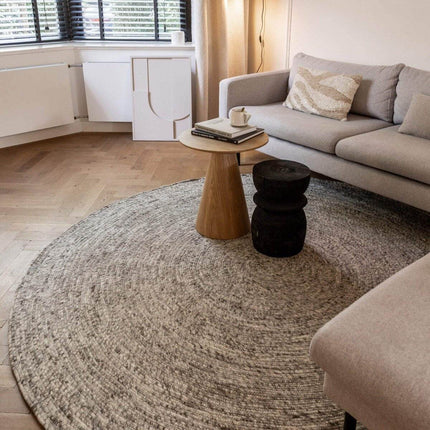 Rond wollen vloerkleed Gapo grijs gemeleerd - Vloerkledenloods
