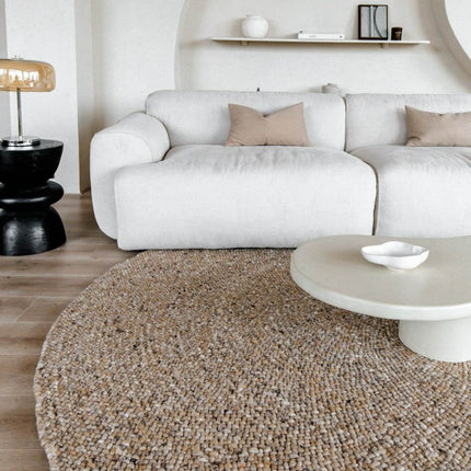 Rond Wollen Vloerkleed Palermo Bruin Gemeleerd Eva Interior - Vloerkledenloods