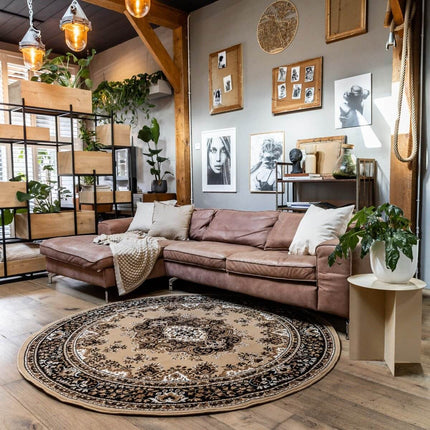 Vintage Vloerkleed Bruin Rond - Perzisch - Retro - Nain - Vloerkledenloods
